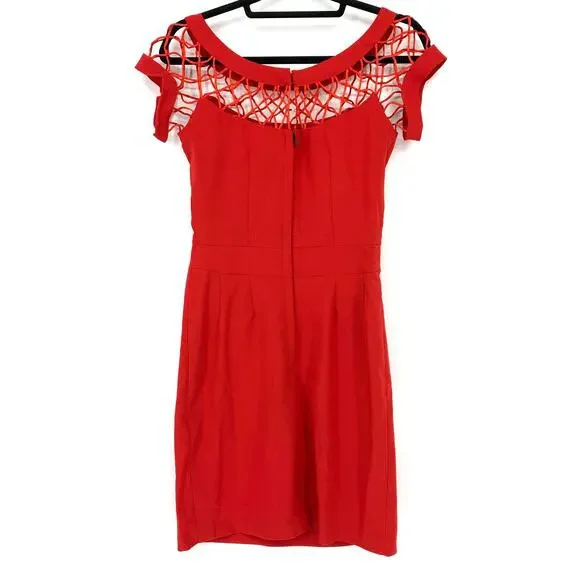 Tatyana Women's Size M Knee Length Wiggle Dress Stretch Short Sleeve Red - Picture 2 of 7